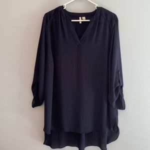 Cato Fashions Navy Blouse w/ Lace Shoulders